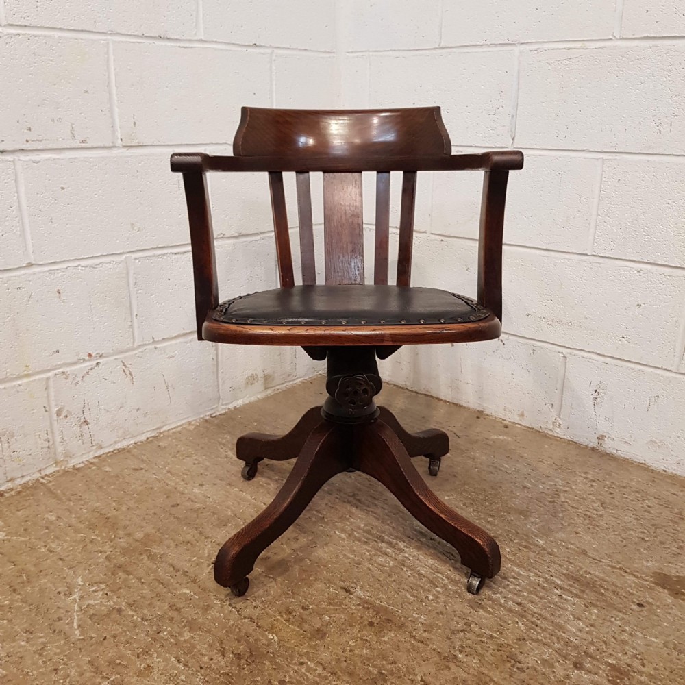 ANTIQUE EDWARDIAN OAK CAPTAINS SWIVEL DESK CHAIR C1900 View II
