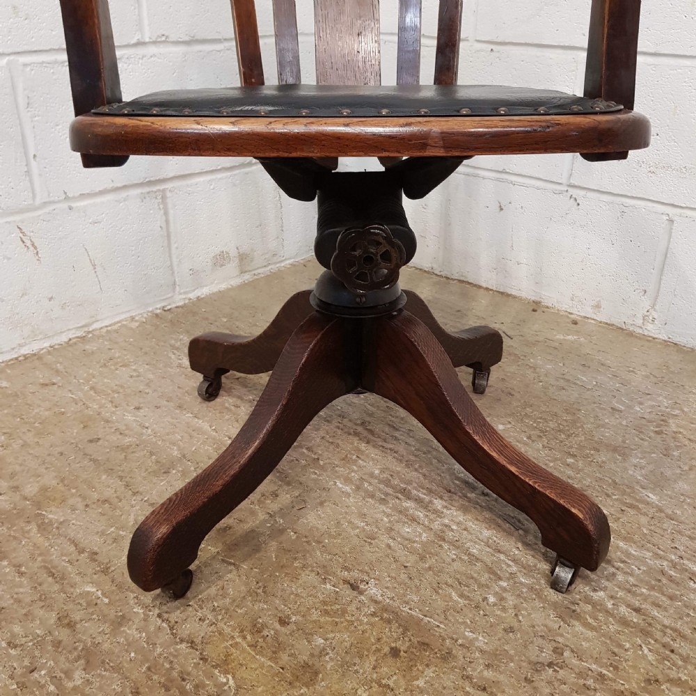 ANTIQUE EDWARDIAN OAK CAPTAINS SWIVEL DESK CHAIR C1900 View IV