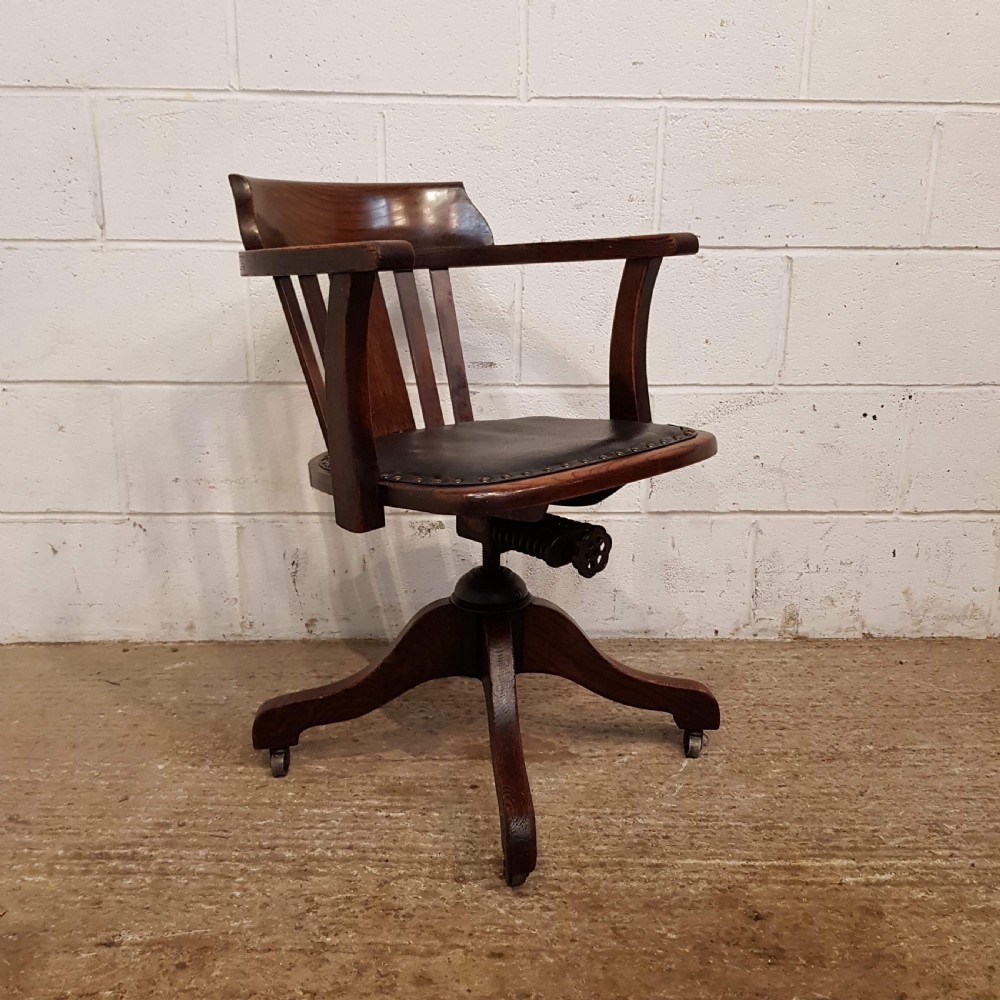 ANTIQUE EDWARDIAN OAK CAPTAINS SWIVEL DESK CHAIR C1900 View V