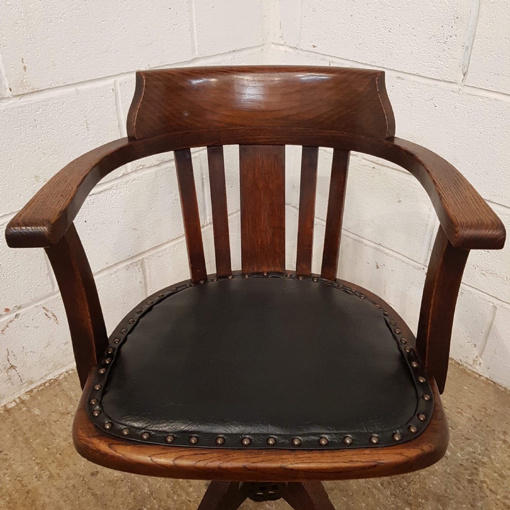 ANTIQUE EDWARDIAN OAK CAPTAINS SWIVEL DESK CHAIR C1900 View VI