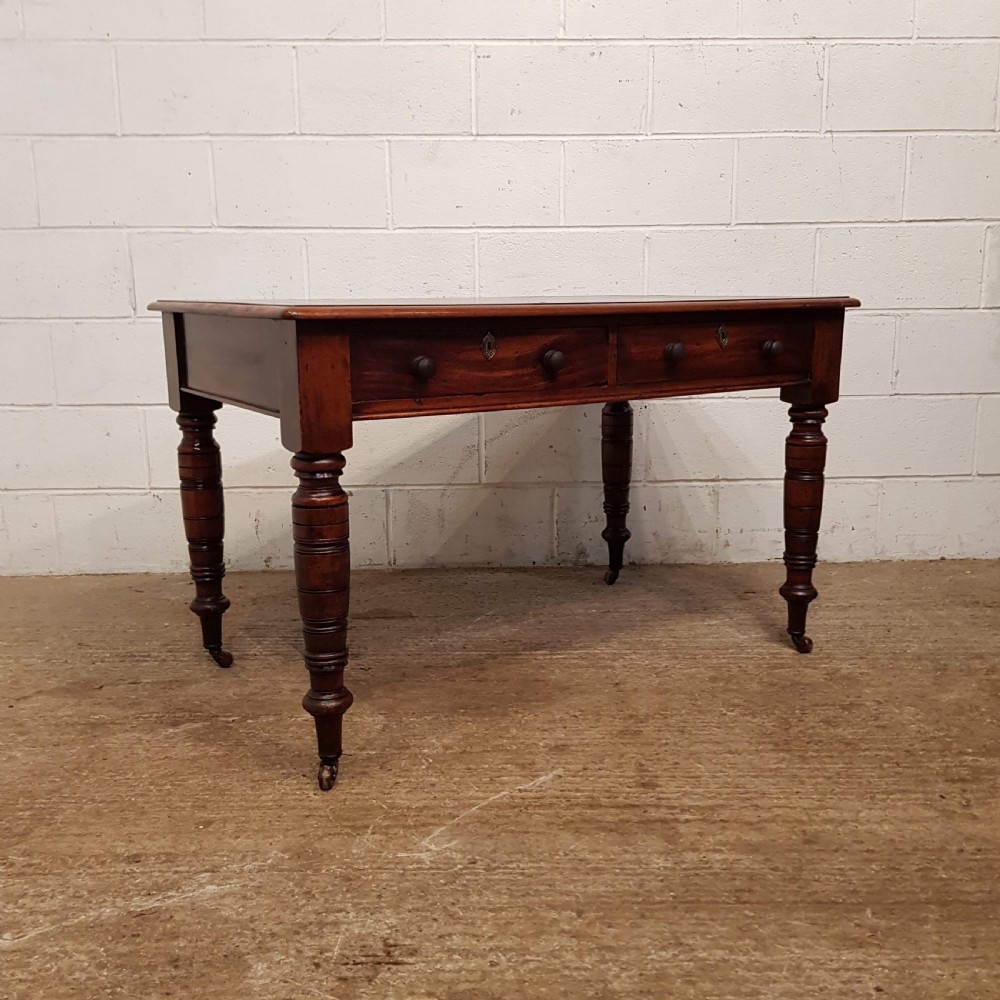 ANTIQUE VICTORIAN MAHOGANY LEATHER TOP WRITING LIBRARY TABLE C1880 View III