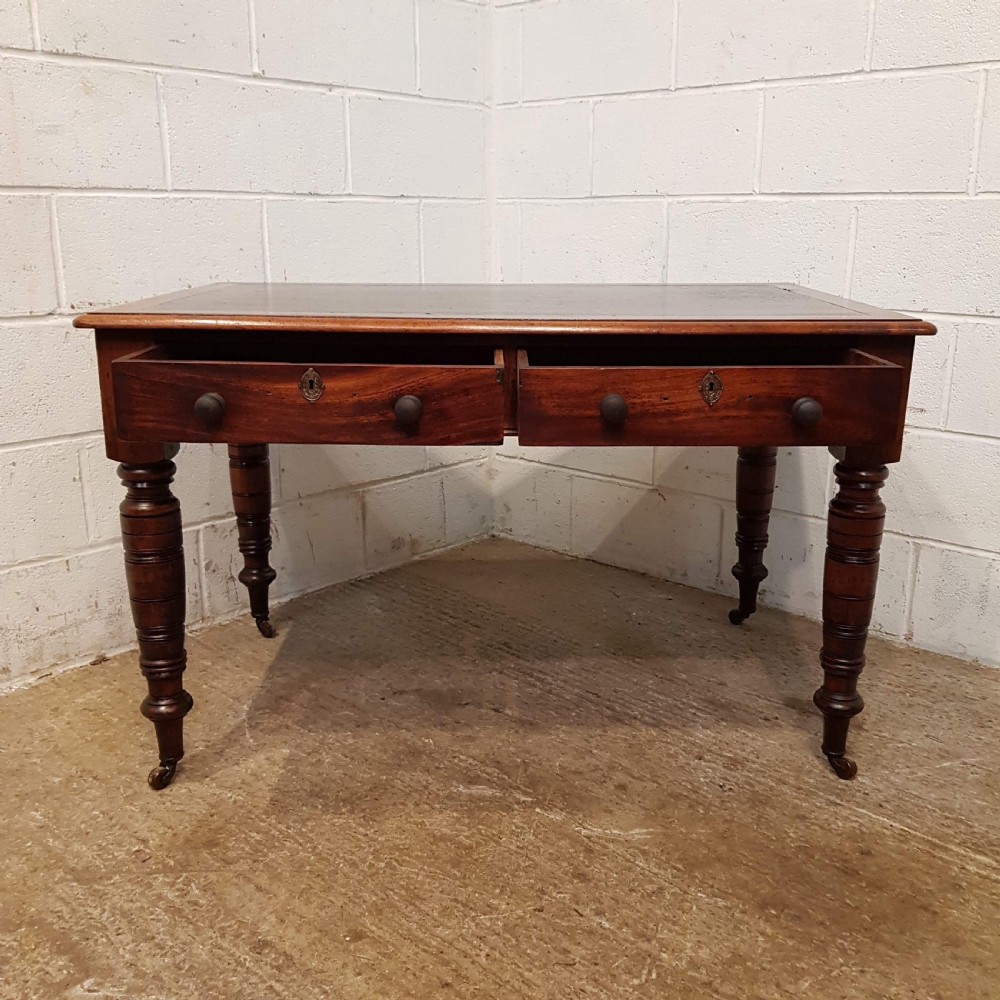 ANTIQUE VICTORIAN MAHOGANY LEATHER TOP WRITING LIBRARY TABLE C1880 View VI