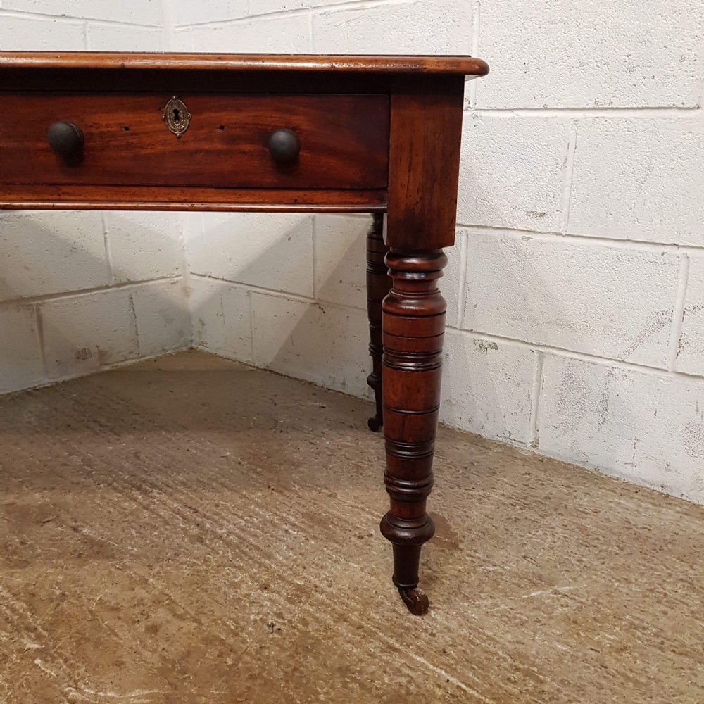 ANTIQUE VICTORIAN MAHOGANY LEATHER TOP WRITING LIBRARY TABLE C1880 View VII
