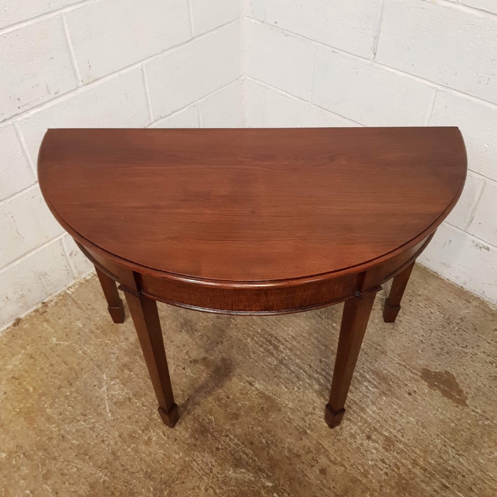 ANTIQUE PAIR LATE VICTORIAN MAHOGANY DEMI LUNE SIDE TABLES C1890 View IV