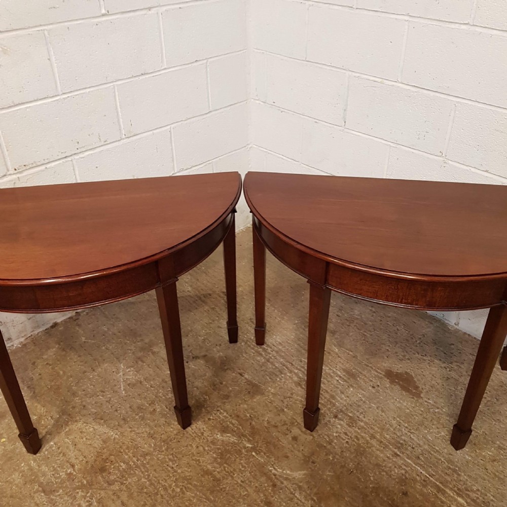 ANTIQUE PAIR LATE VICTORIAN MAHOGANY DEMI LUNE SIDE TABLES C1890 View V