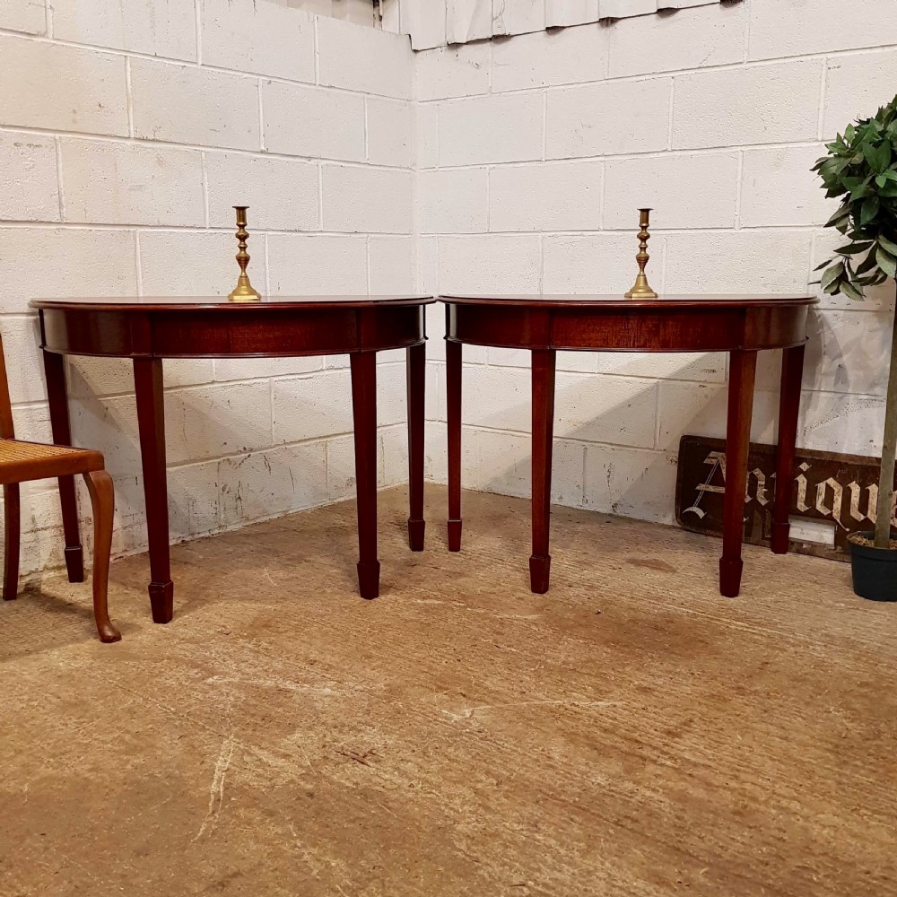 ANTIQUE PAIR LATE VICTORIAN MAHOGANY DEMI LUNE SIDE TABLES C1890 View VIII