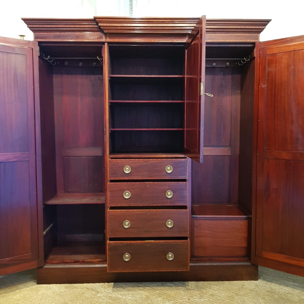 ANTIQUE EDWARDIAN INLAID MAHOGANY TRIPLE WARDROBE COMPACTUM C1900 View II