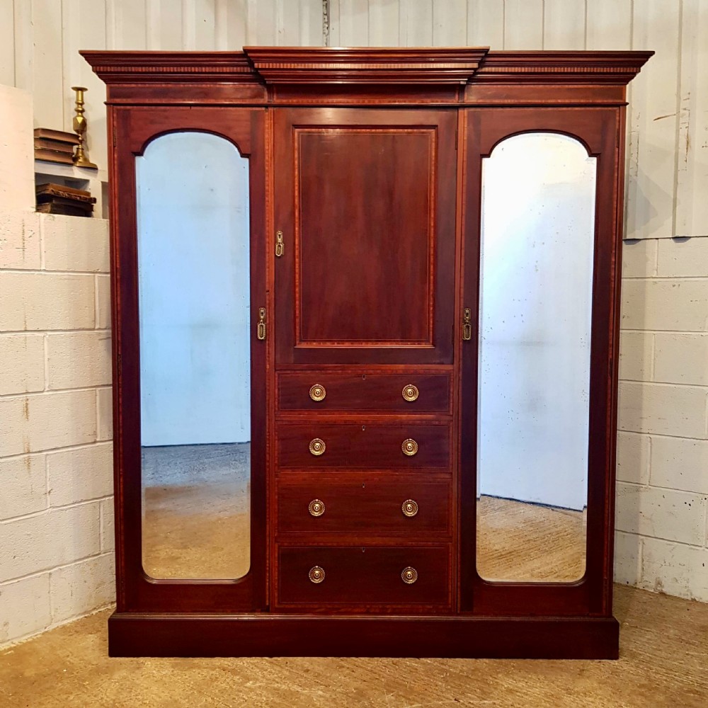 ANTIQUE EDWARDIAN INLAID MAHOGANY TRIPLE WARDROBE COMPACTUM C1900 View III
