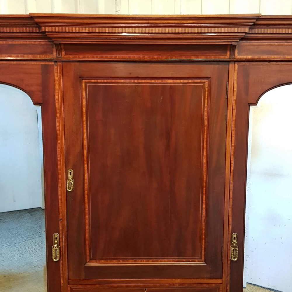 ANTIQUE EDWARDIAN INLAID MAHOGANY TRIPLE WARDROBE COMPACTUM C1900 View IV