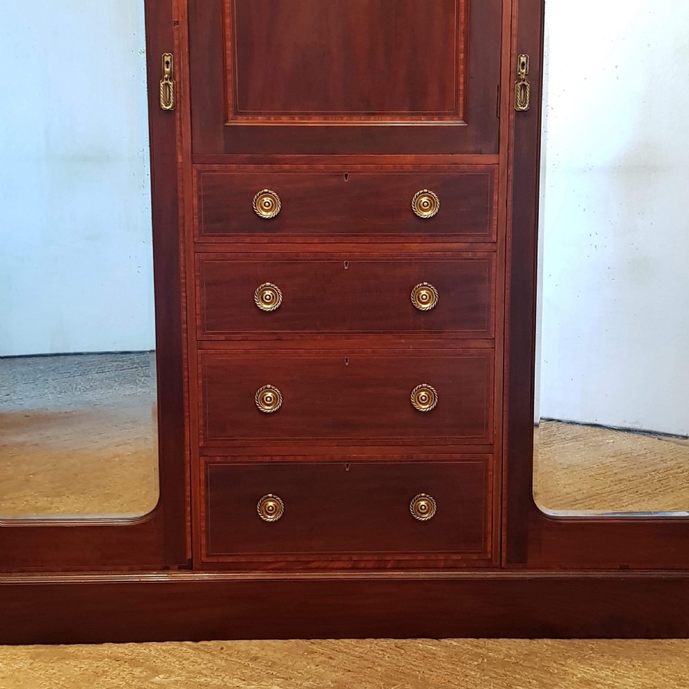 ANTIQUE EDWARDIAN INLAID MAHOGANY TRIPLE WARDROBE COMPACTUM C1900 View V