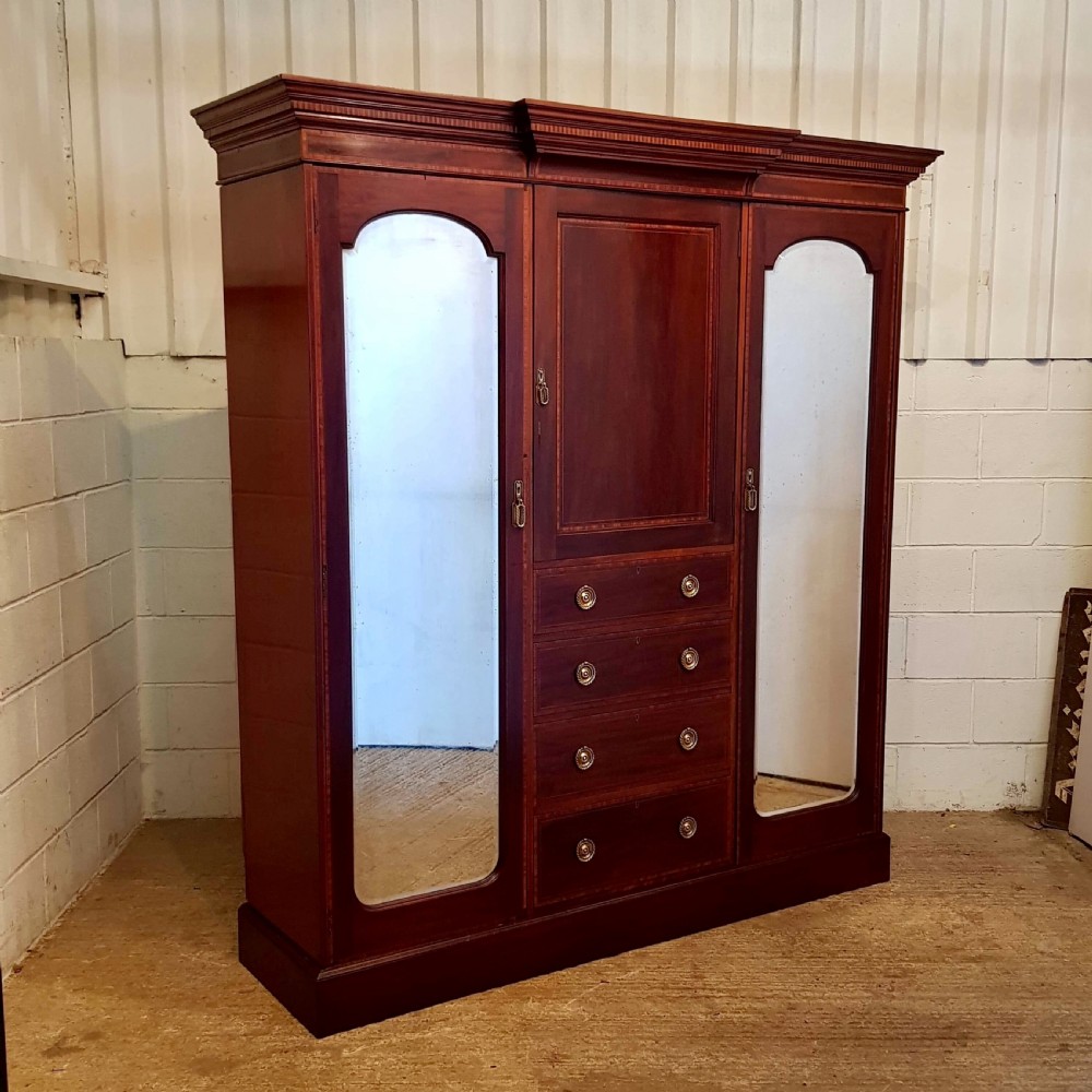 ANTIQUE EDWARDIAN INLAID MAHOGANY TRIPLE WARDROBE COMPACTUM C1900 View VI