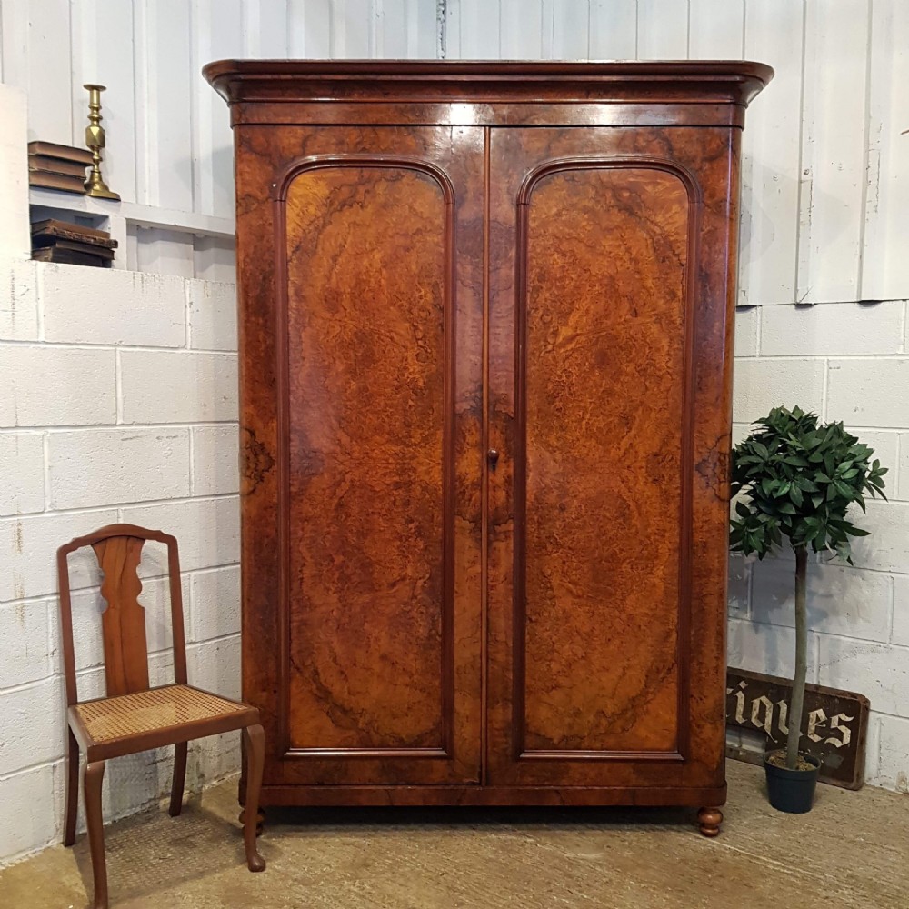 ANTIQUE VICTORIAN BURR WALNUT DOUBLE WARDROBE C1880
