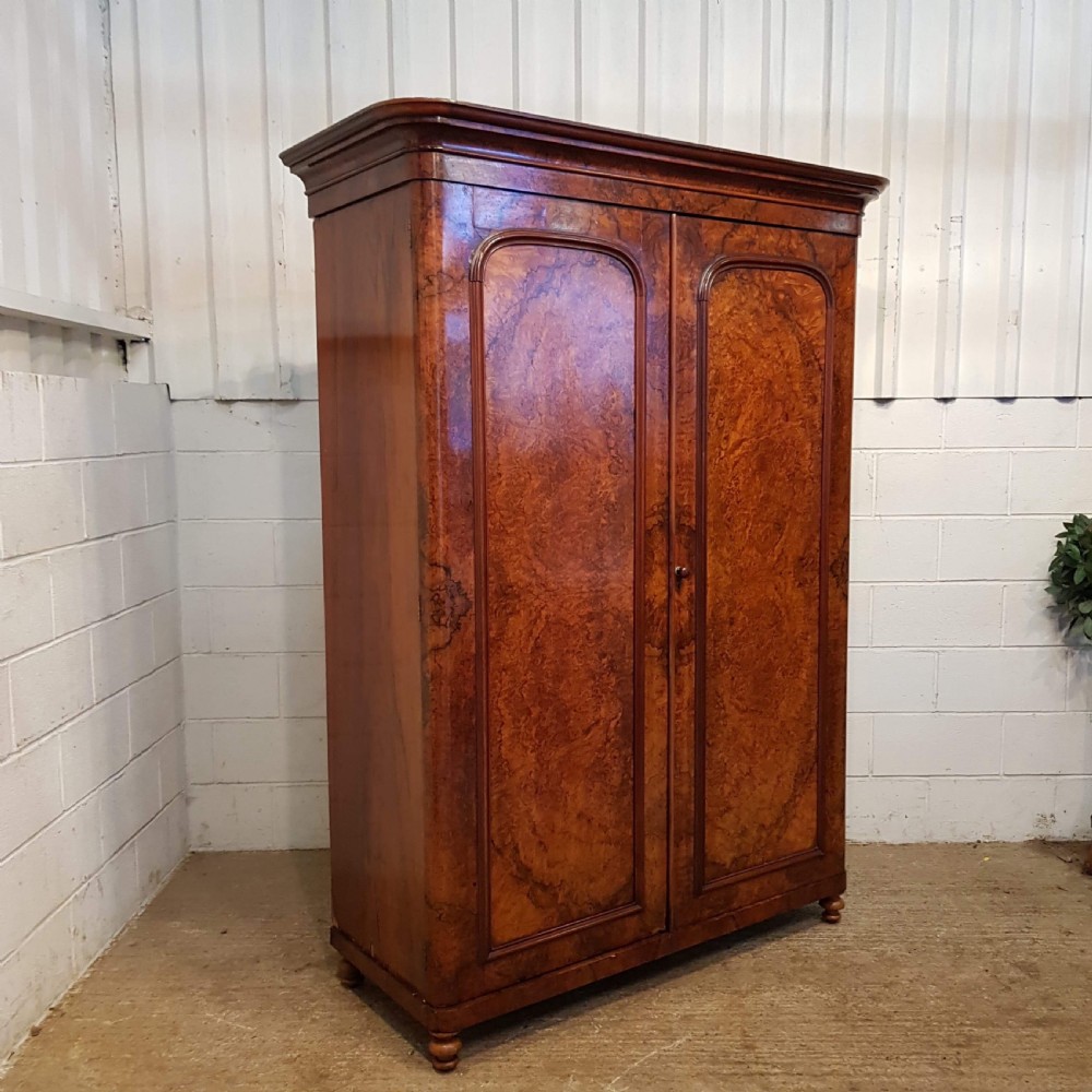 ANTIQUE VICTORIAN BURR WALNUT DOUBLE WARDROBE C1880 View VI