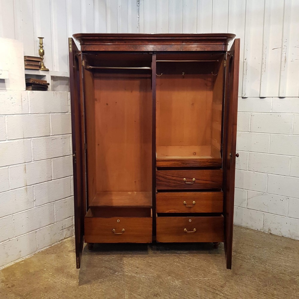 ANTIQUE VICTORIAN BURR WALNUT DOUBLE WARDROBE C1880 View VII