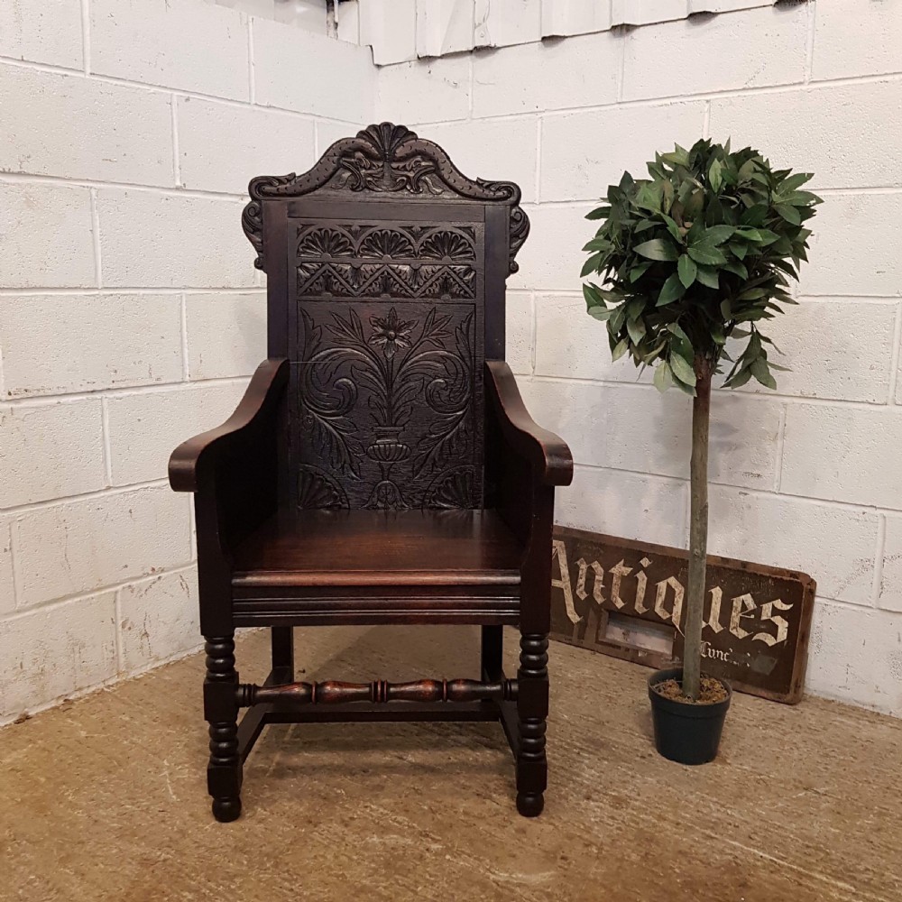 ANTIQUE 19TH CENTURY CARVED OAK WAINSCOTE CHAIR C1860 View III