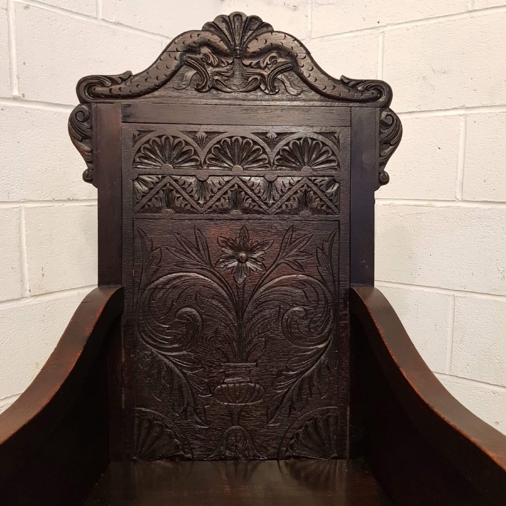 ANTIQUE 19TH CENTURY CARVED OAK WAINSCOTE CHAIR C1860 View V