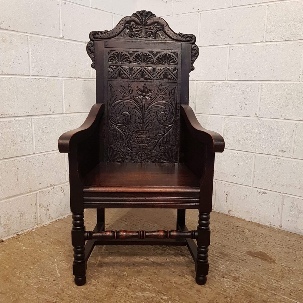 ANTIQUE 19TH CENTURY CARVED OAK WAINSCOTE CHAIR C1860 View VII