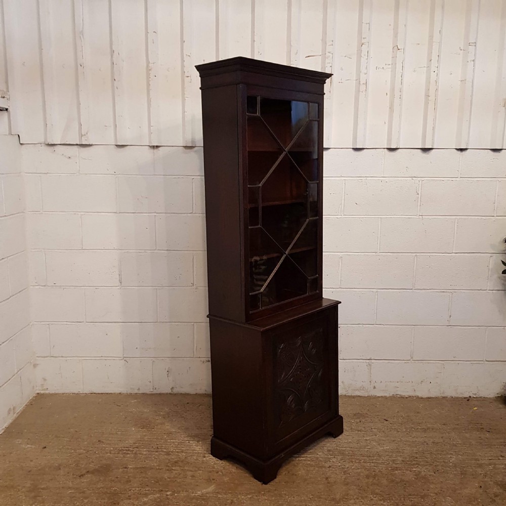ANTIQUE VICTORIAN CARVED OAK & ASTRAGAL GLAZED TALL BOOKCASE C1880 View III