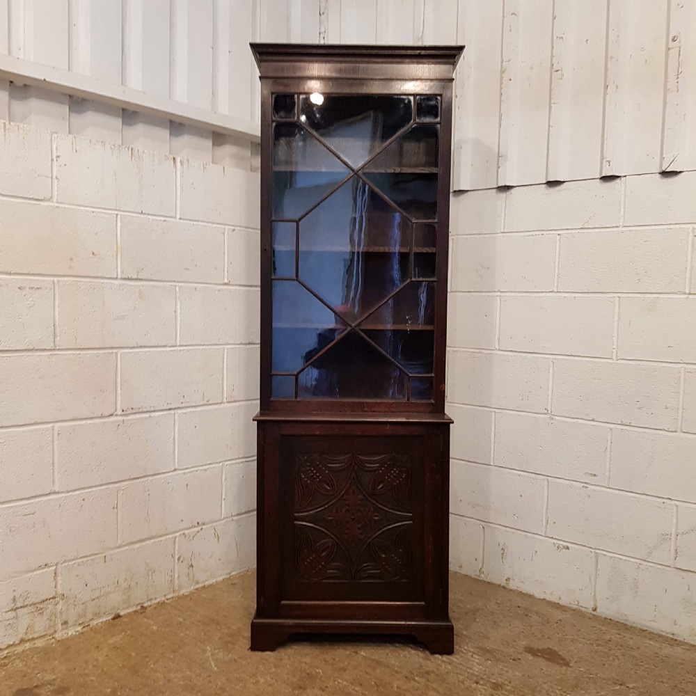 ANTIQUE VICTORIAN CARVED OAK & ASTRAGAL GLAZED TALL BOOKCASE C1880 View IV