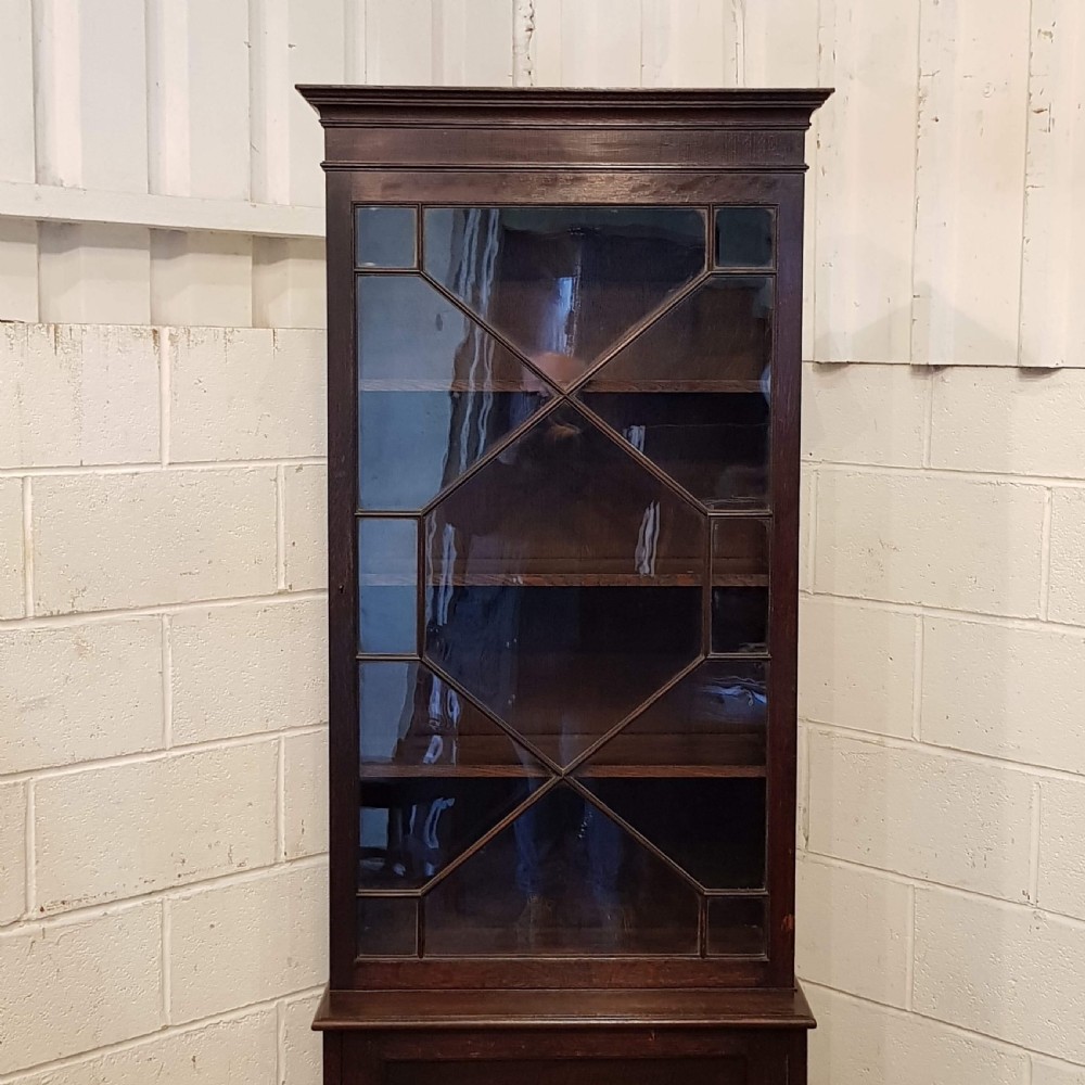 ANTIQUE VICTORIAN CARVED OAK & ASTRAGAL GLAZED TALL BOOKCASE C1880 View V