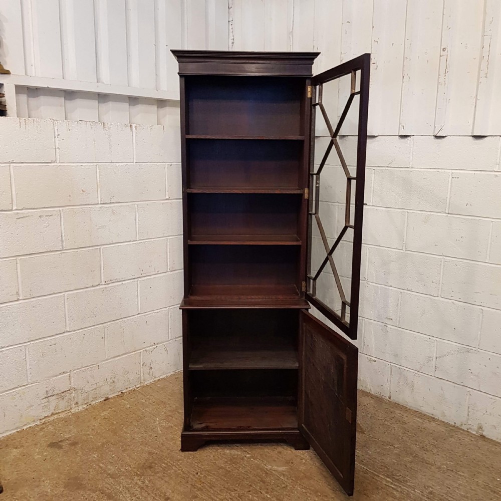 ANTIQUE VICTORIAN CARVED OAK & ASTRAGAL GLAZED TALL BOOKCASE C1880 View VI