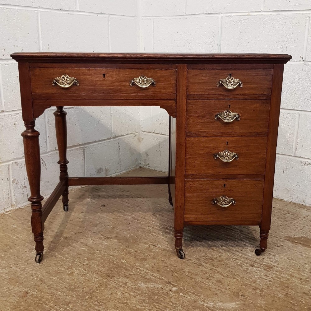 ANTIQUE EDWARDIAN OAK LEATHER TOPPED SINGLE PEDESTAL DESK C1900 View VII