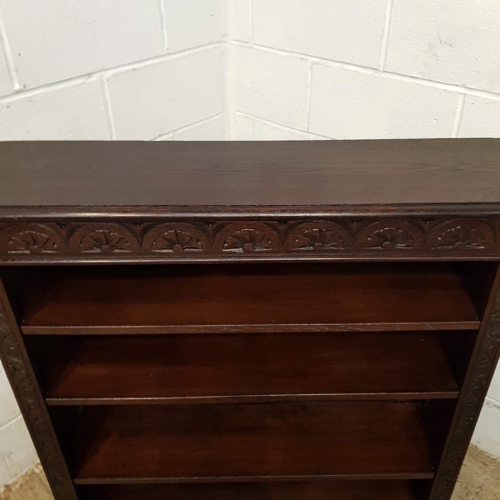 ANTIQUE LATE VICTORIAN CARVED OAK OPEN BOOKCASE C1890 View II