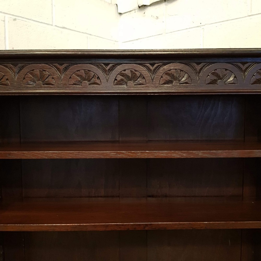 ANTIQUE LATE VICTORIAN CARVED OAK OPEN BOOKCASE C1890 View III