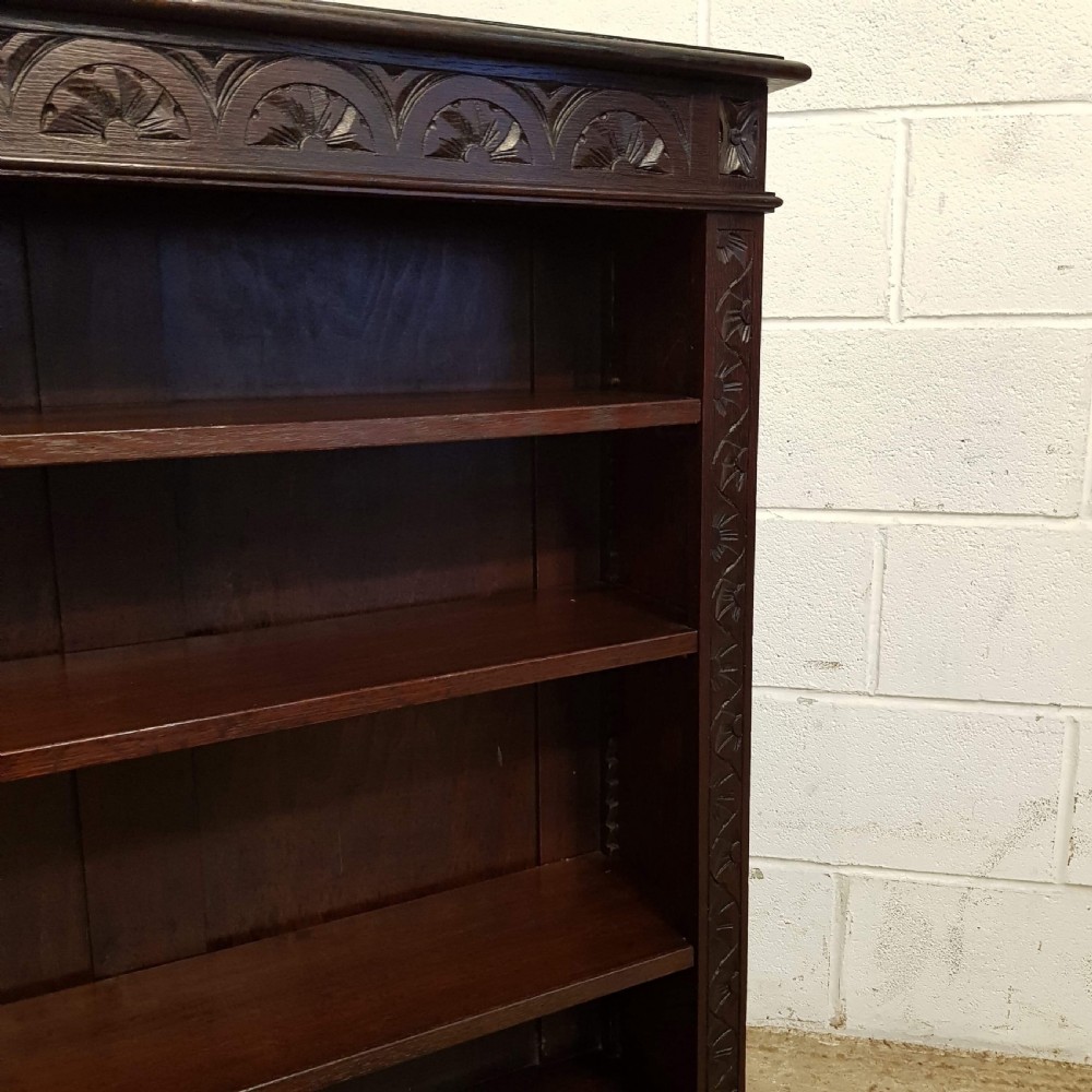 ANTIQUE LATE VICTORIAN CARVED OAK OPEN BOOKCASE C1890 View IV