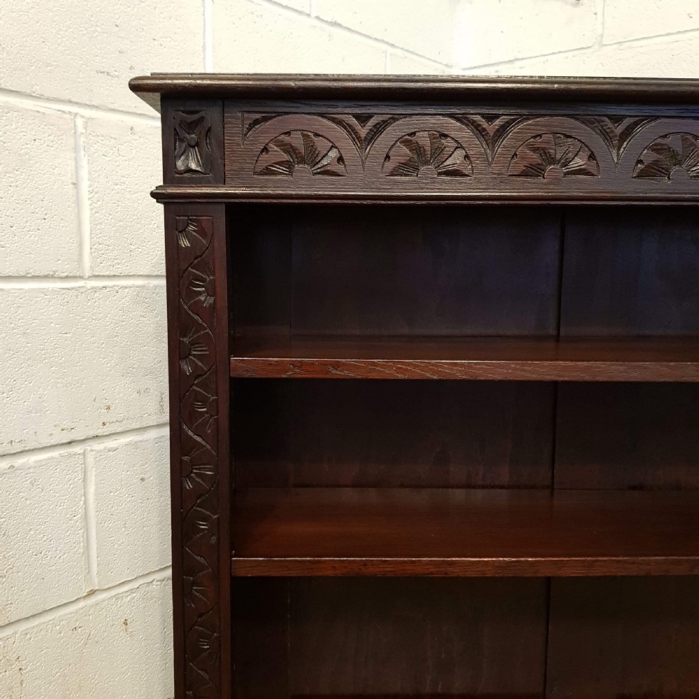 ANTIQUE LATE VICTORIAN CARVED OAK OPEN BOOKCASE C1890 View V