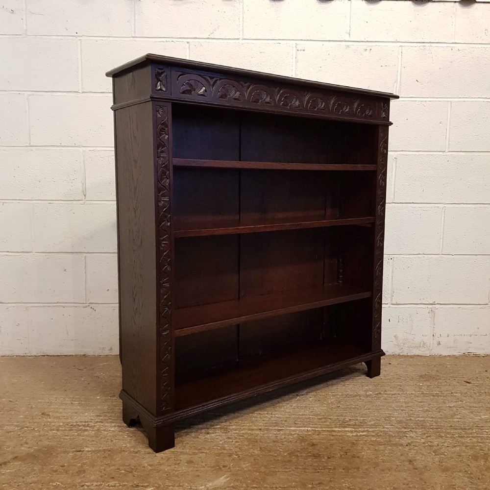 ANTIQUE LATE VICTORIAN CARVED OAK OPEN BOOKCASE C1890 View VI