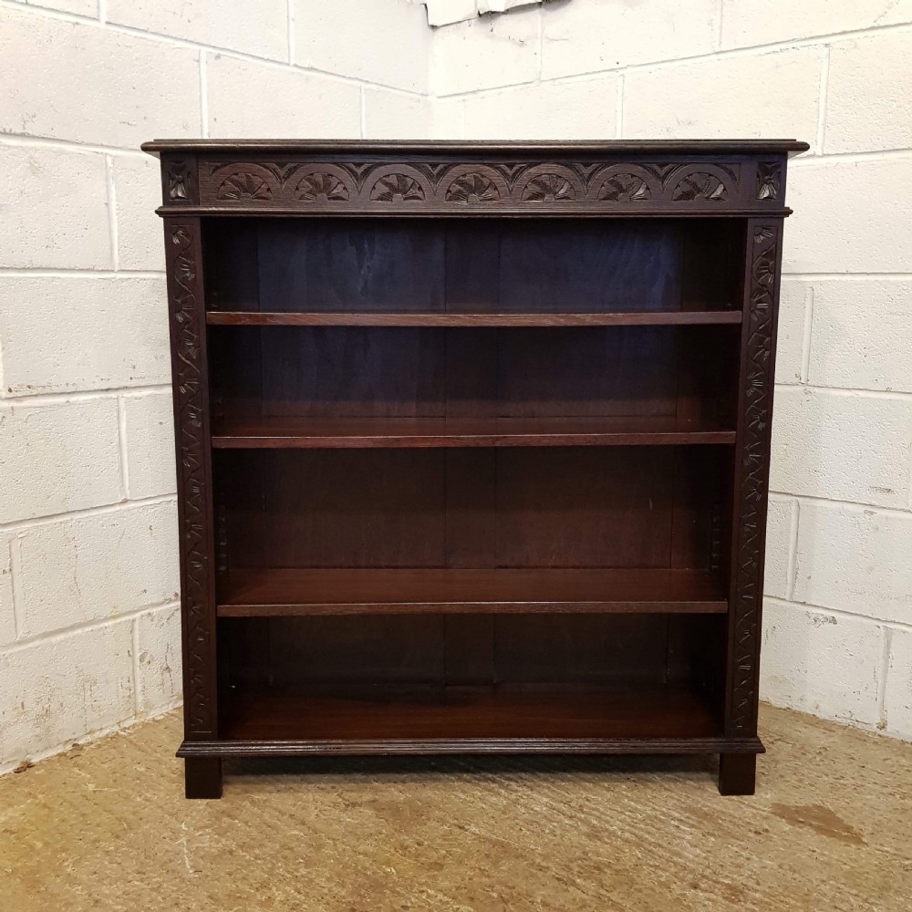 ANTIQUE LATE VICTORIAN CARVED OAK OPEN BOOKCASE C1890 View VII