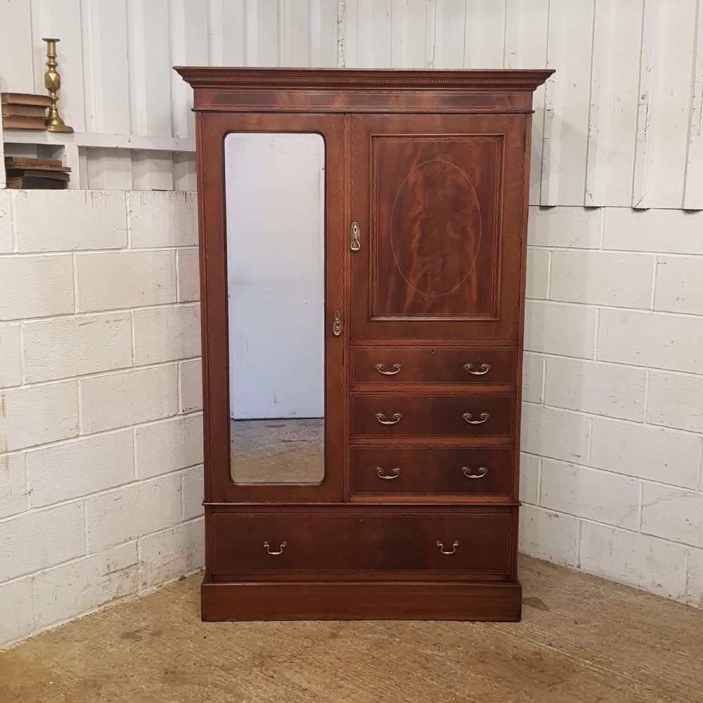 ANTIQUE EDWARDIAN INLAID MAHOGANY COMB8NATION WARDROBE C1900 View V