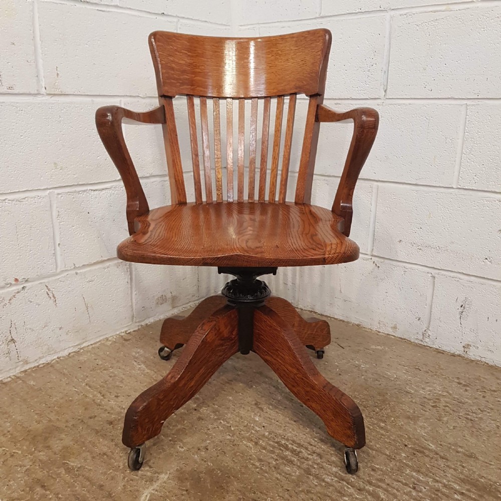 ANTIQUE EDWARDIAN OAK SWIVEL DESK CHAIR C@900 View II