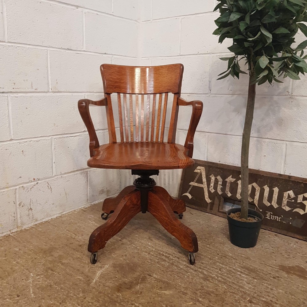 ANTIQUE EDWARDIAN OAK SWIVEL DESK CHAIR C@900 View III