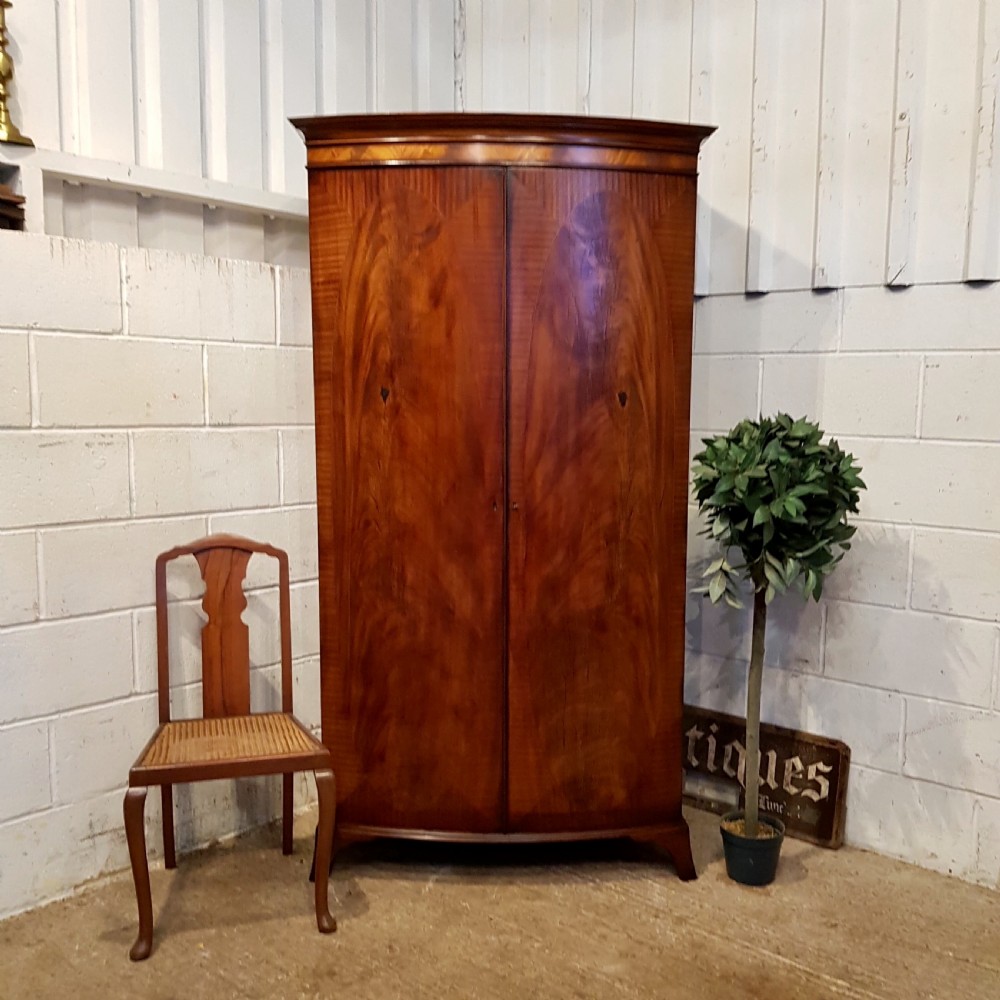ANTIQUE EDWARDIAN MAHOGANY BOW FRONT DOUBLE WARDROBE C1900