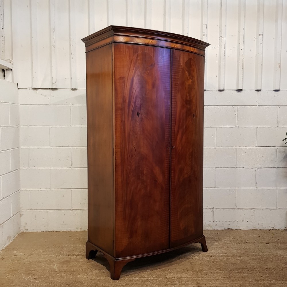 ANTIQUE EDWARDIAN MAHOGANY BOW FRONT DOUBLE WARDROBE C1900 View VI