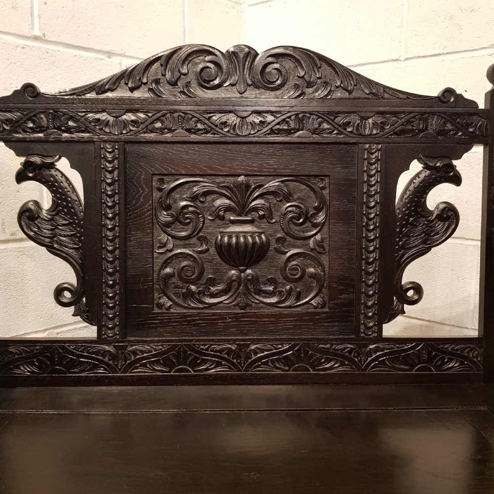 ANTIQUE LATE VICTORIAN CARVED OAK BOX SETTLE C1890 View IV