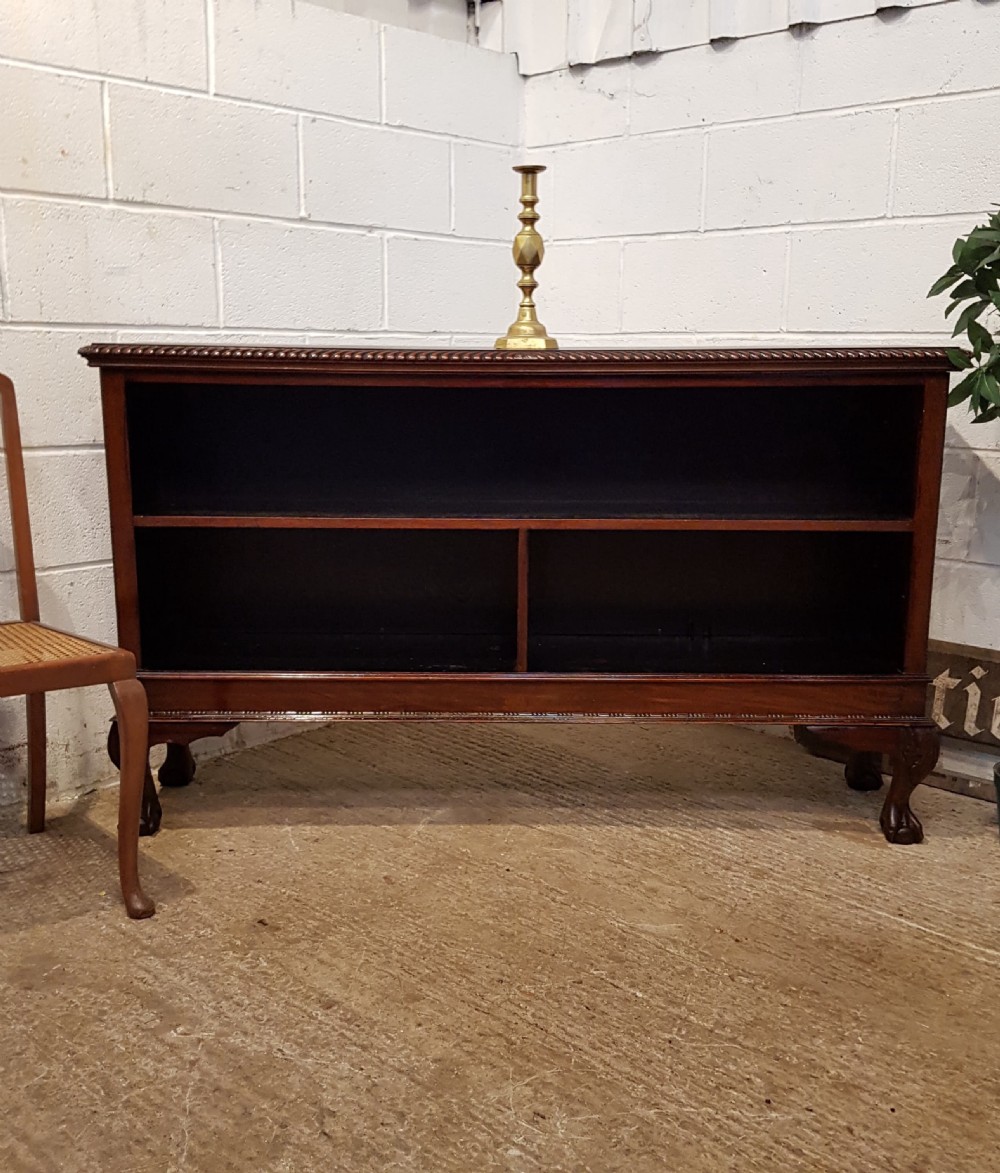 ANTIQUE EDWARDIAN MAHOGANY LONG LOW OPEN BOOKCASE C1900