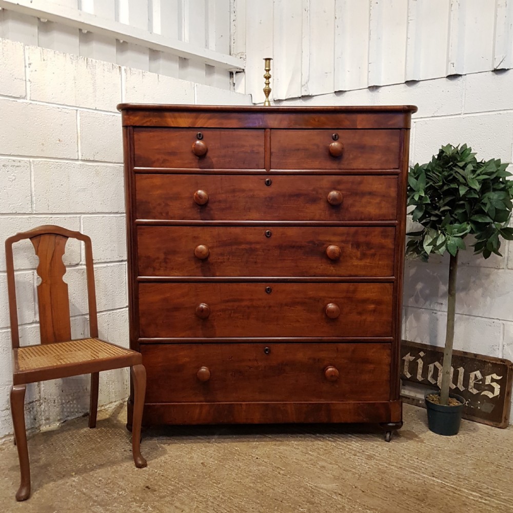 ANTIQUE VICTORIAN MAHOGANY TALL CHEST OF DRAWERS C1880