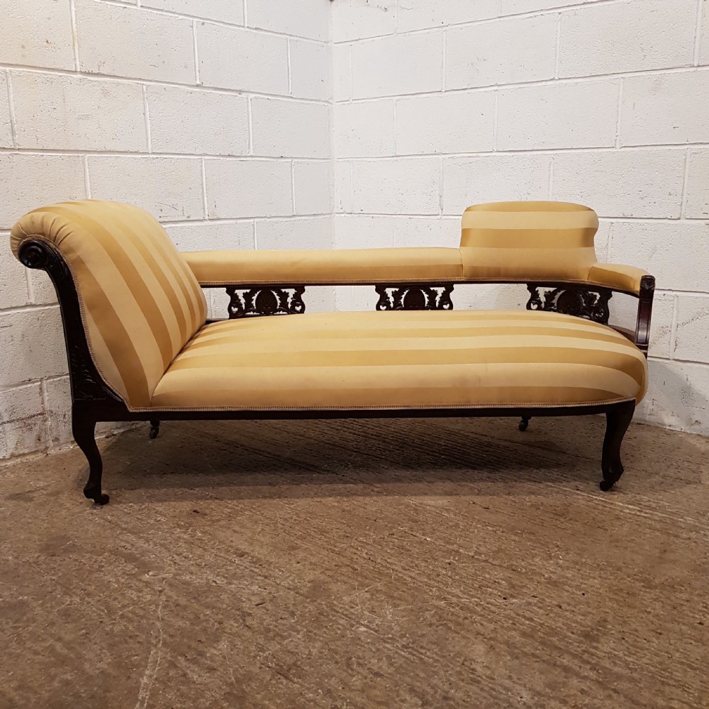 ANTIQUE LATE VICTORIAN MAHOGANY FRAMED CHAISE LONGUE C1890 View IX