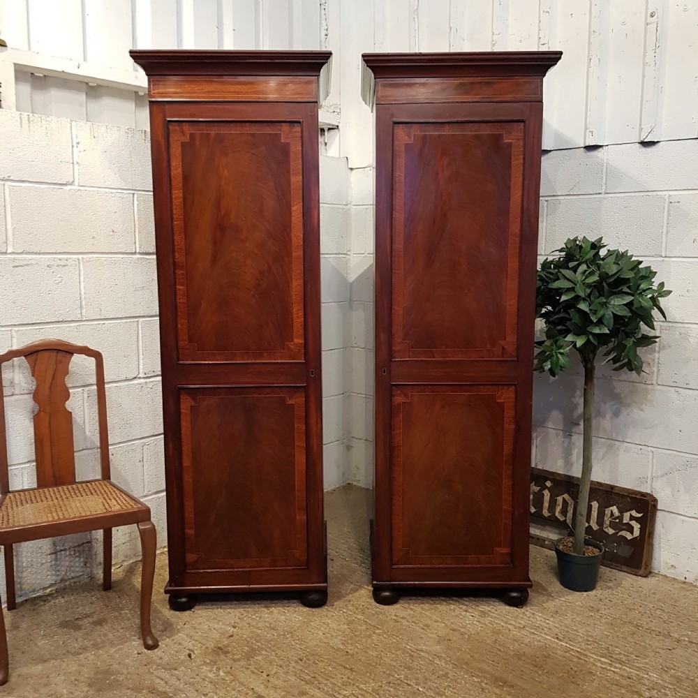 ANTIQUE PAIR REGENCY  MAHOGANY SENTRY BOX SINGLE WARDROBES C1820