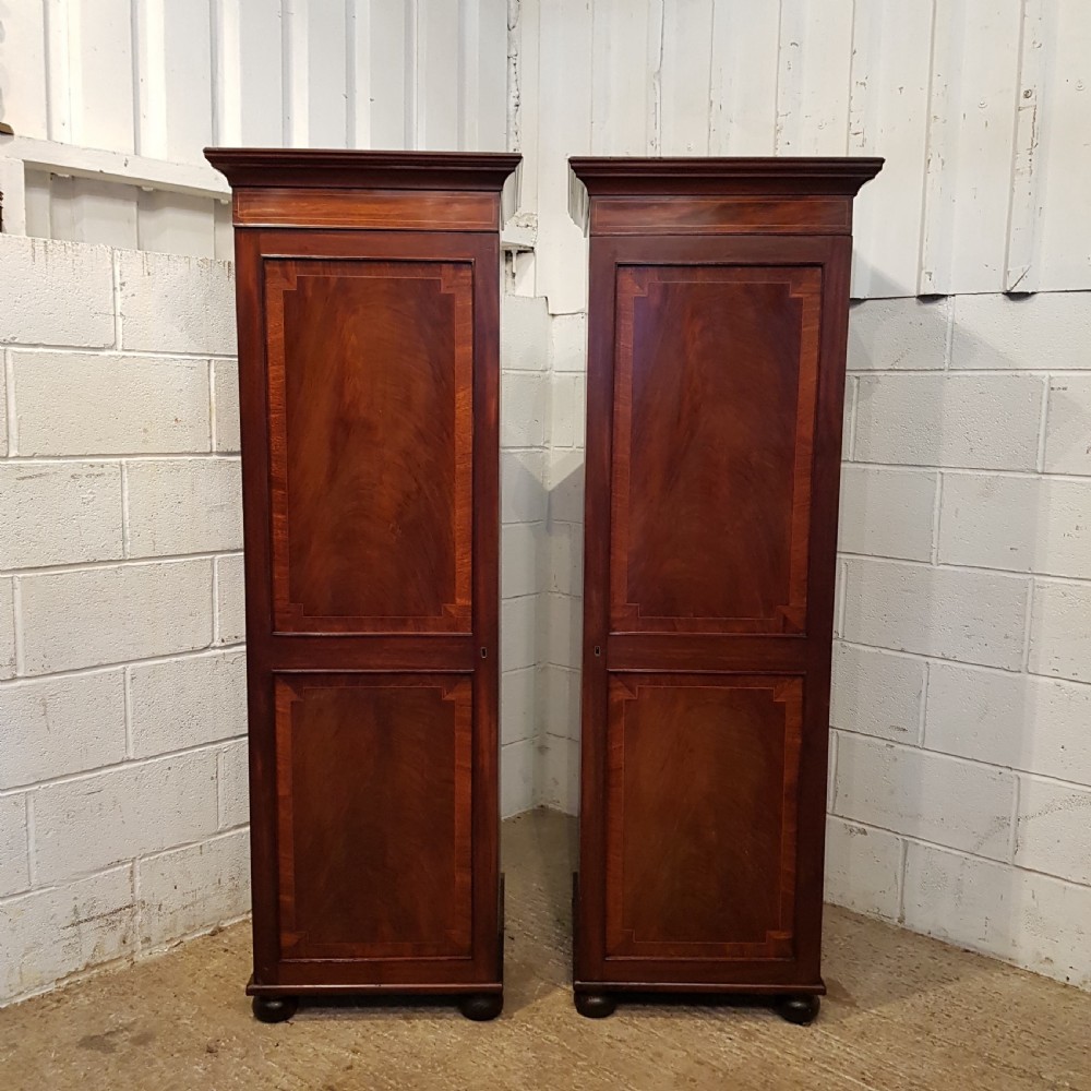 ANTIQUE PAIR REGENCY  MAHOGANY SENTRY BOX SINGLE WARDROBES C1820 View VII
