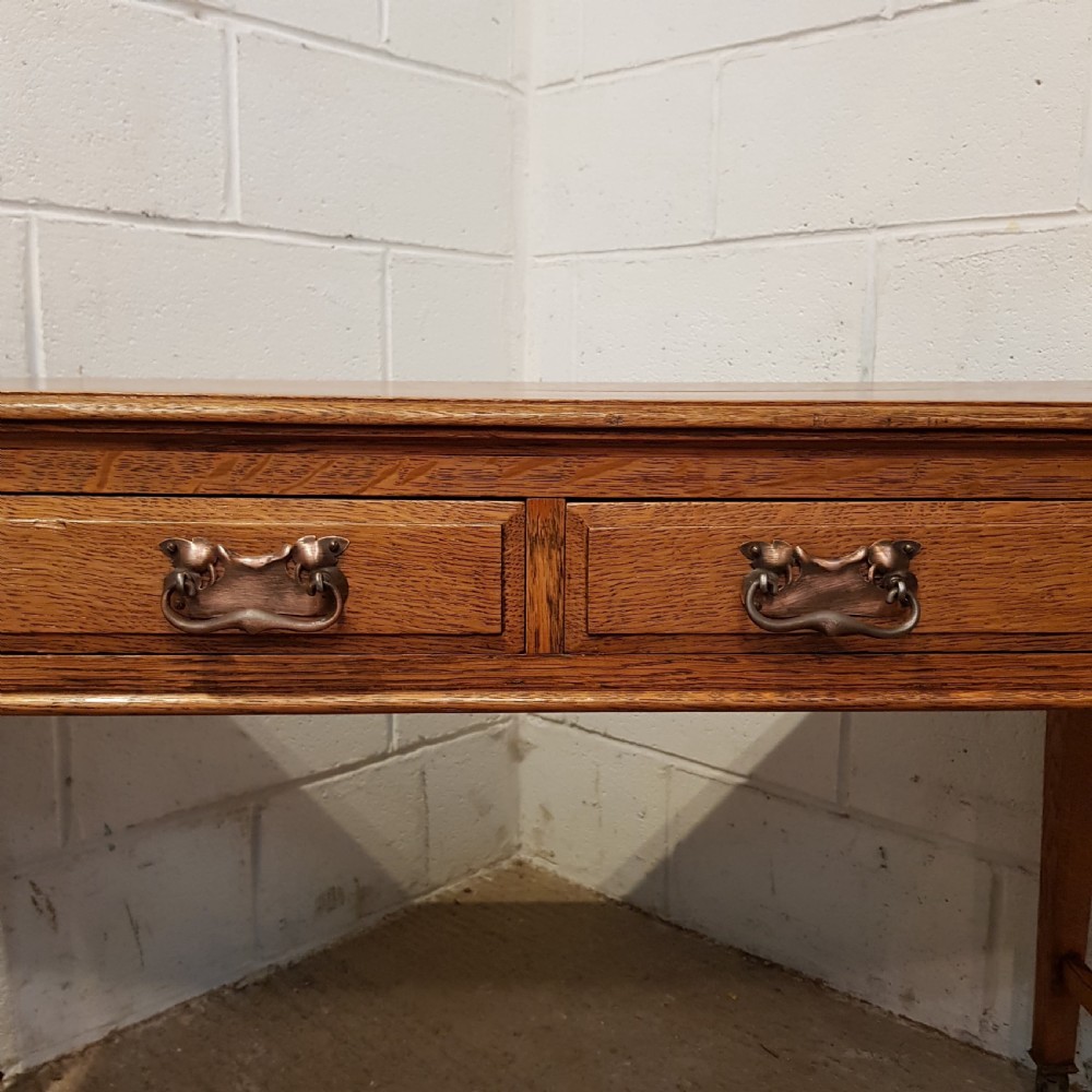 ANTIQUE ARTS & CRAFTS GOLDEN OAK WRITING DESK C1890 View V