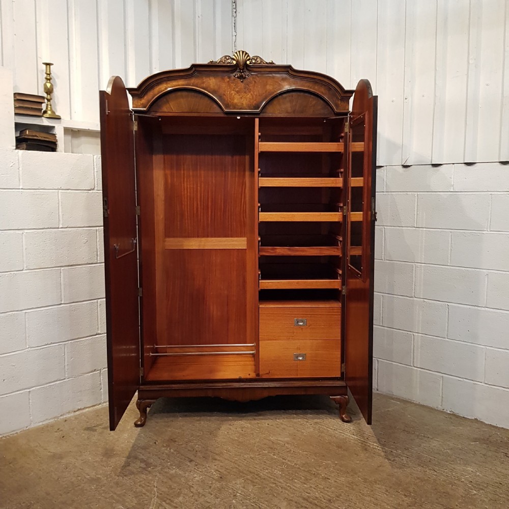 ANTIQUE BURR WALNUT DOUBLE WARDROBE C1920 View IV