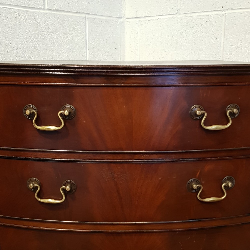 ANTIQUE TALL NARROW MAHOGANY BOW FRONT CHEST OF DRAWERS C1920 View III