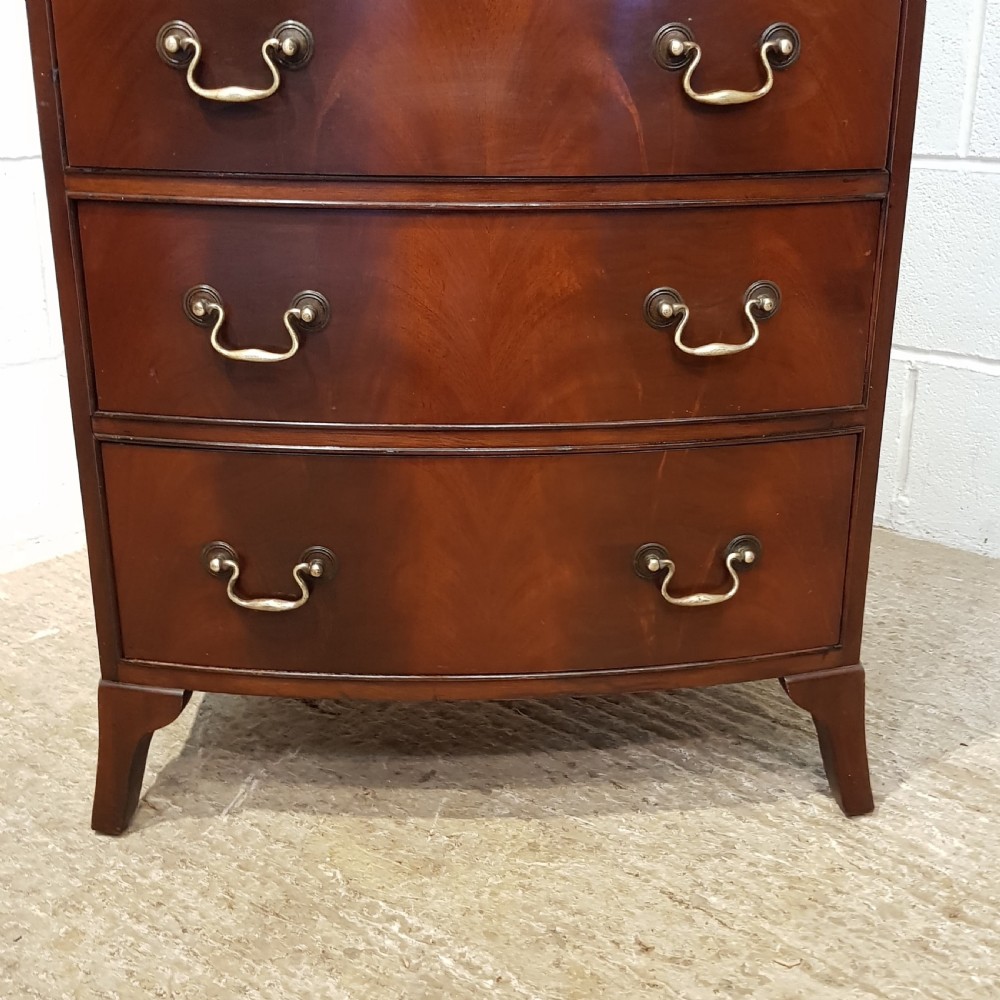 ANTIQUE TALL NARROW MAHOGANY BOW FRONT CHEST OF DRAWERS C1920 View VII