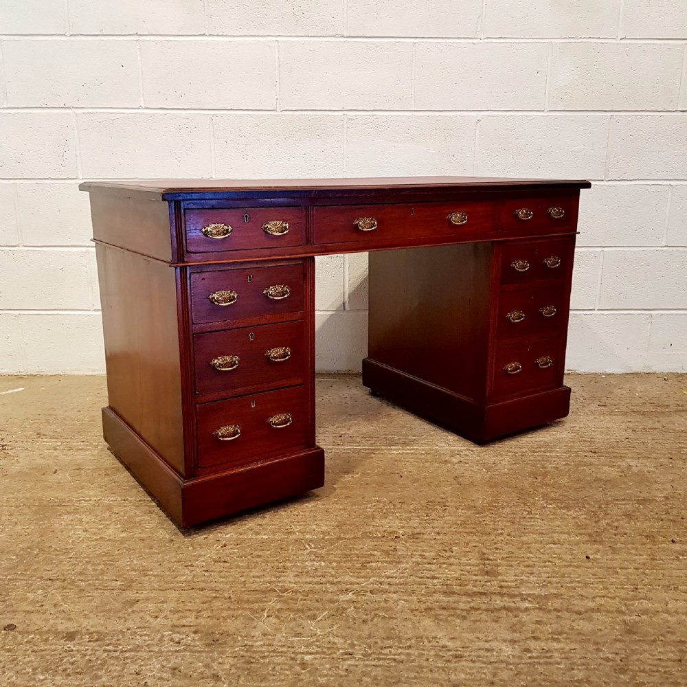 ANTIQUE LATE VICTORIAN MAHOGANY PEDESTAL DESK C1890 View V