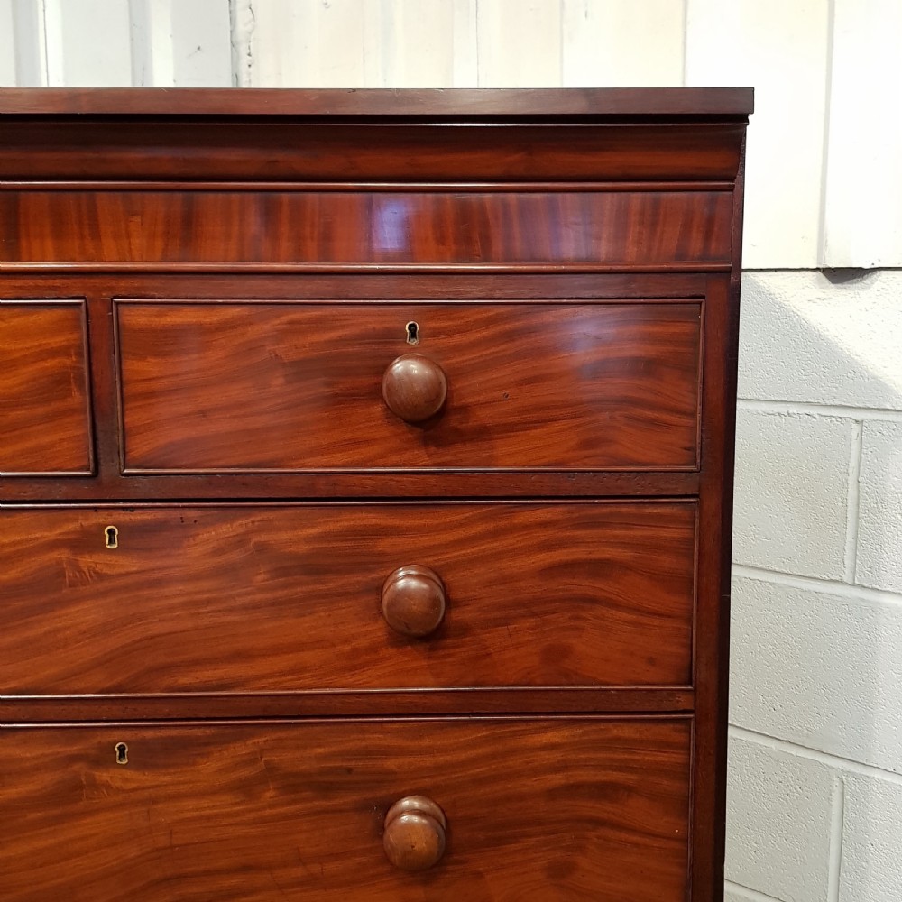 ANTIQUE VICTORIAN FLAMED MAHOGANY TALL CHEST OF DRAWERS C1880 View II