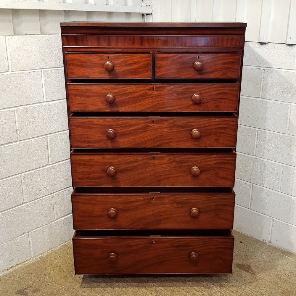 ANTIQUE VICTORIAN FLAMED MAHOGANY TALL CHEST OF DRAWERS C1880 View IV